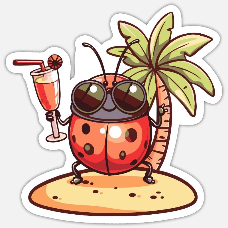 Marienkäfer Sommer Strand Comic - Sticker Größe S (10 x 10 cm) - Mattweiß