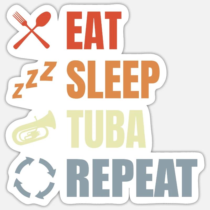 Manger Dormir Tuba Répéter - Sticker taille S (10 x 10 cm) - blanc mat