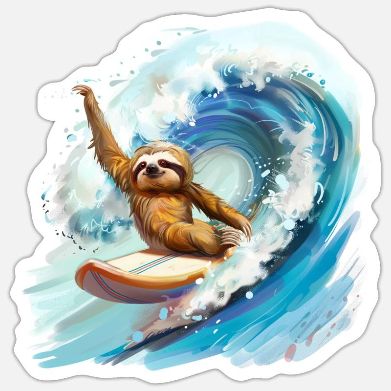 Faultier Waves Fahrer - Sticker Größe S (10 x 10 cm) - Mattweiß