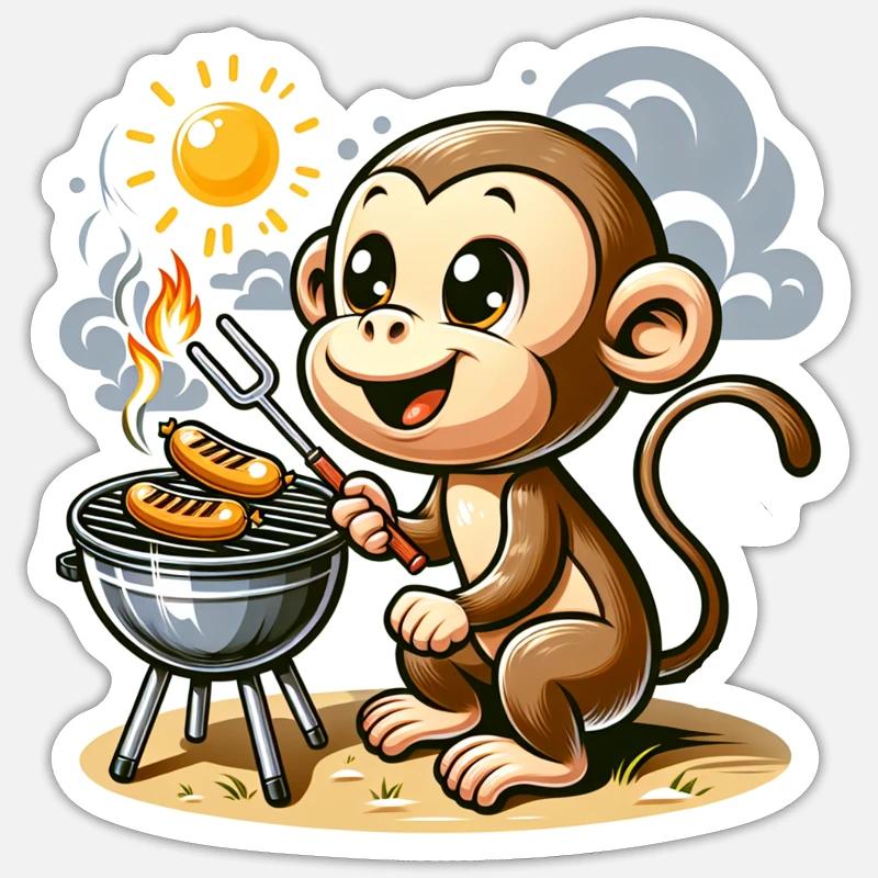 Cute BBQ Monkey - Sticker size S (10 x 10 cm) - white matte