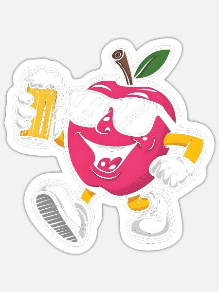 Apfel Trinken Bier - Sticker Größe S (10 x 10 cm) - Mattweiß