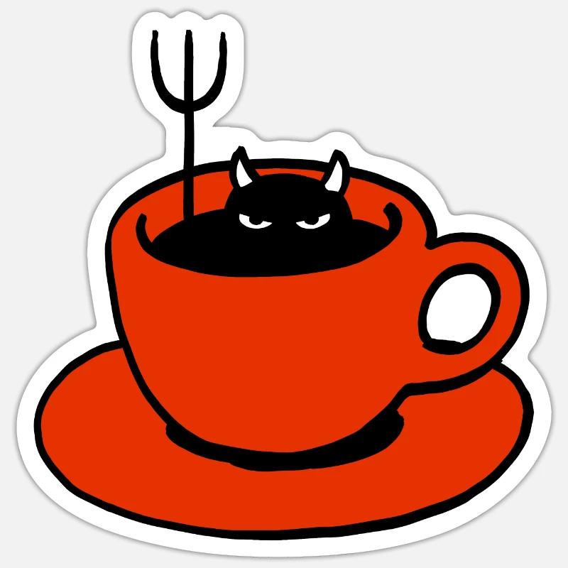 Café diable rouge - Sticker taille S (10 x 10 cm) - blanc mat
