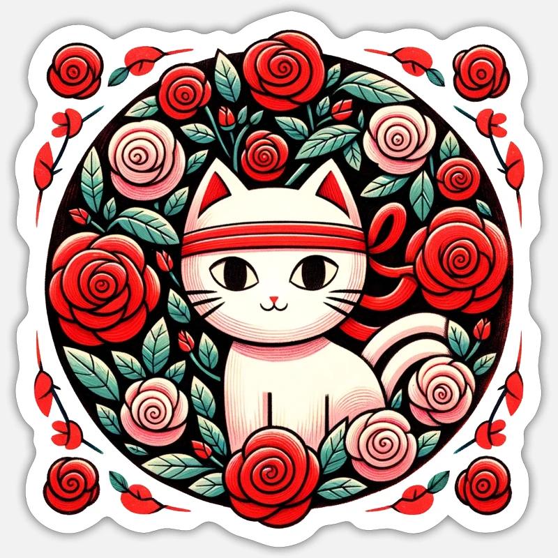 Rote Ninja-Katze - Sticker Größe S (10 x 10 cm) - Mattweiß