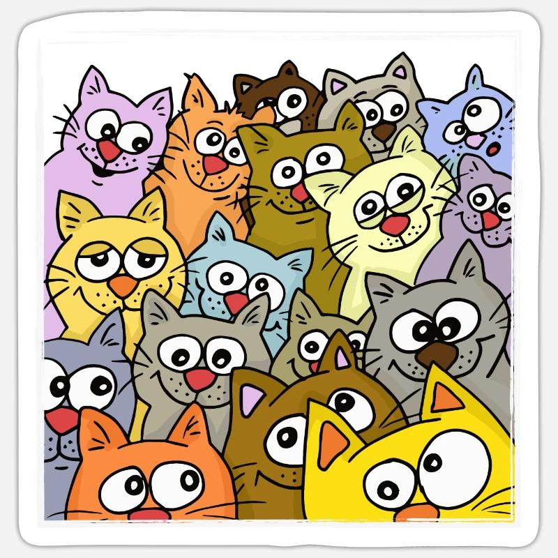 Plus il y a de chats, mieux c’est ! - Sticker taille S (10 x 10 cm) - blanc mat