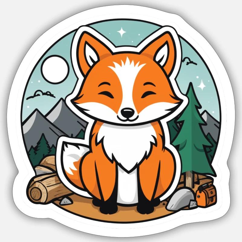 Fuchs beim Campen - Sticker Größe S (10 x 10 cm) - Mattweiß