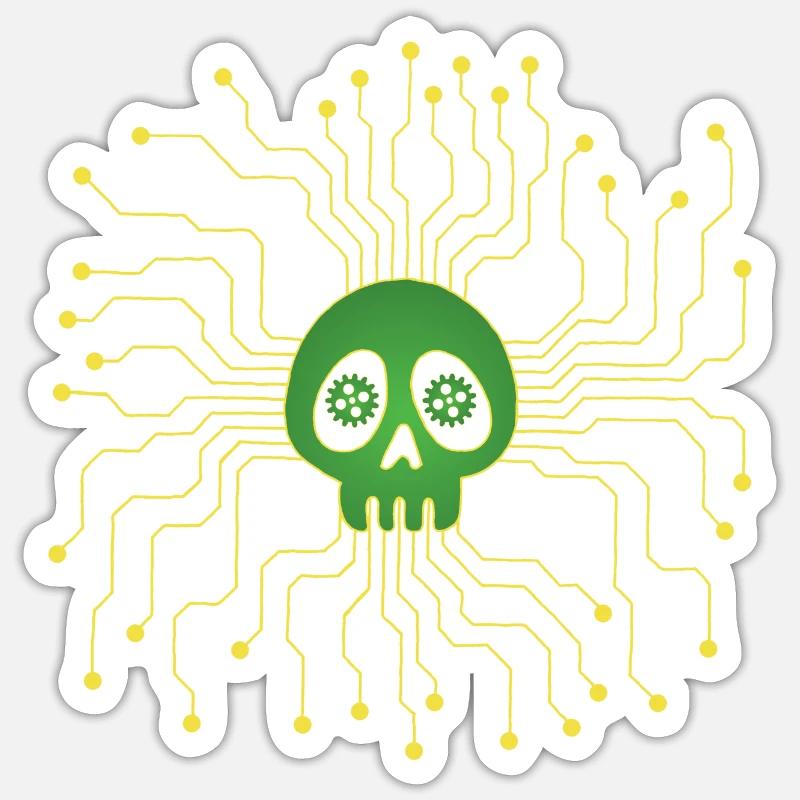 Crâne microprocesseur - Sticker taille S (10 x 10 cm) - blanc mat