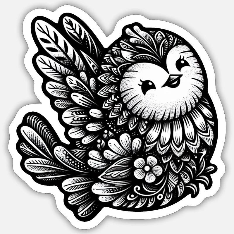 Florale Singvogelkunst - Sticker Größe S (10 x 10 cm) - Mattweiß