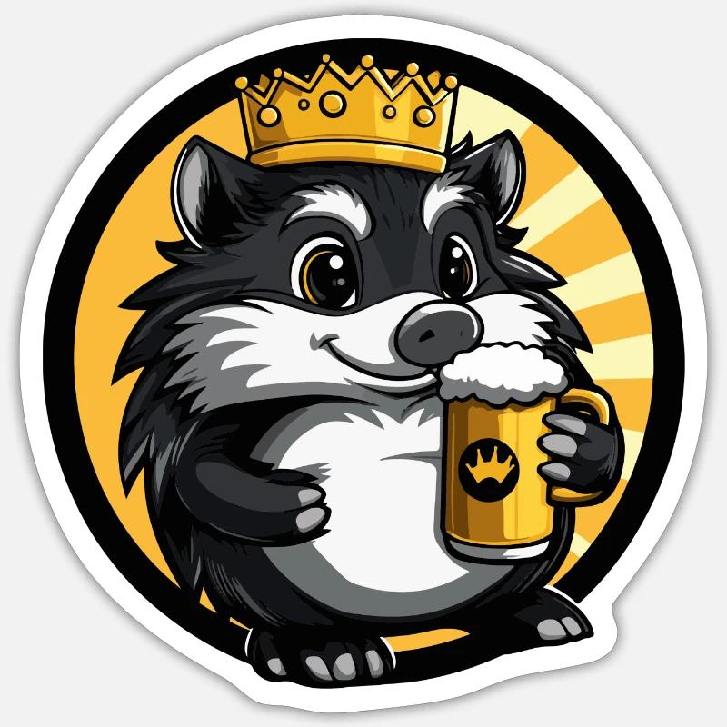 Hérisson Bière Bande Dessinée - Sticker taille S (10 x 10 cm) - blanc mat
