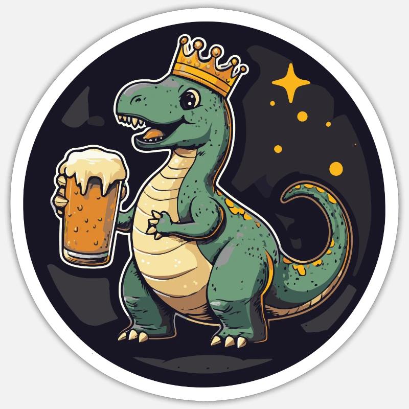 Dinosaur Brontosaurus Beer Comic - Sticker size S (10 x 10 cm) - white matte