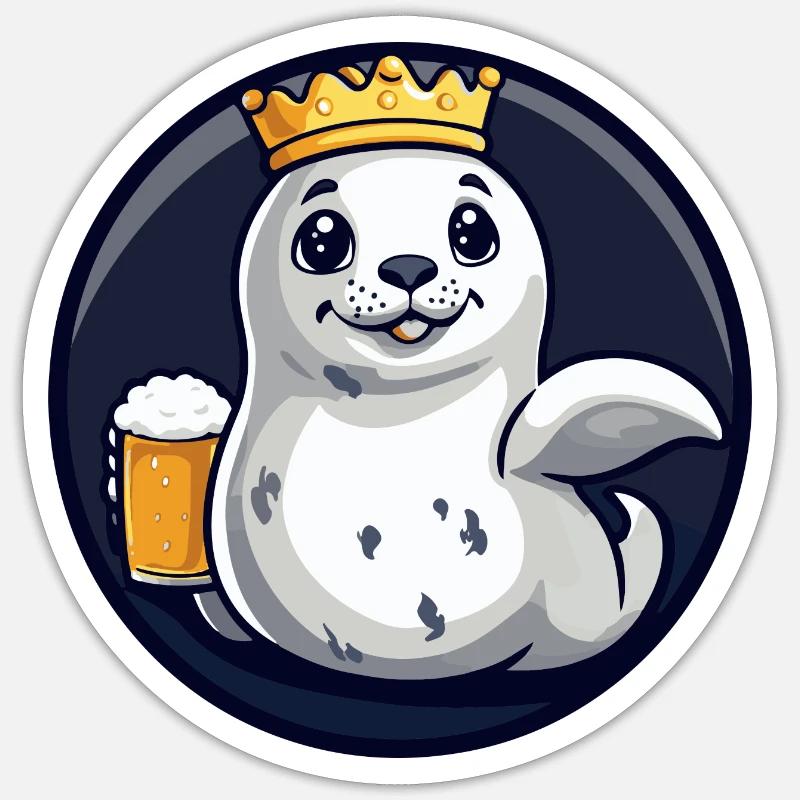 Robbe Tier Bier Comic - Sticker Größe S (10 x 10 cm) - Mattweiß