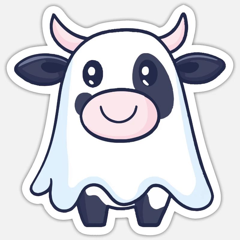 Cow Halloween Comic Ghost - Sticker size S (10 x 10 cm) - white matte