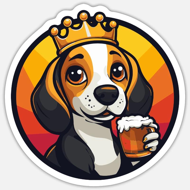 Beagle Hund Bier Comic - Sticker Größe S (10 x 10 cm) - Mattweiß