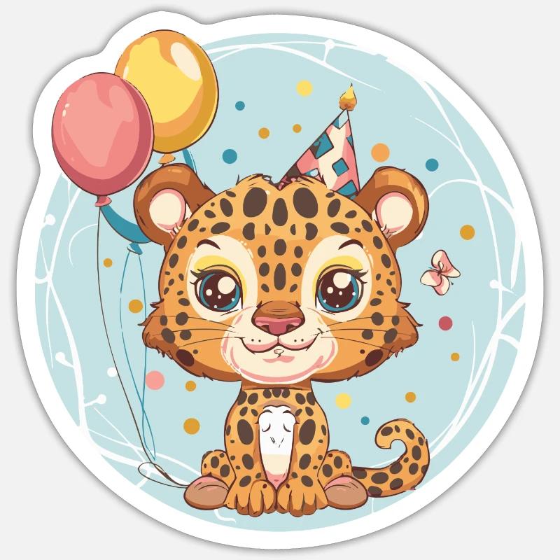 Bébé d’anniversaire léopard - Sticker taille S (10 x 10 cm) - blanc mat