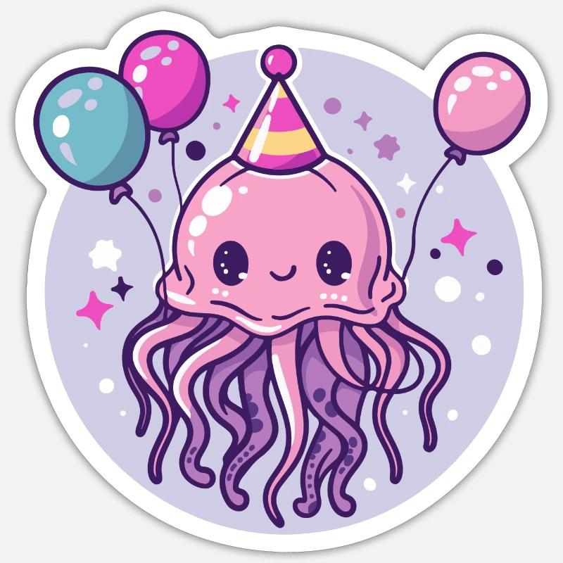 Méduse Anniversaire Bébé - Sticker taille S (10 x 10 cm) - blanc mat