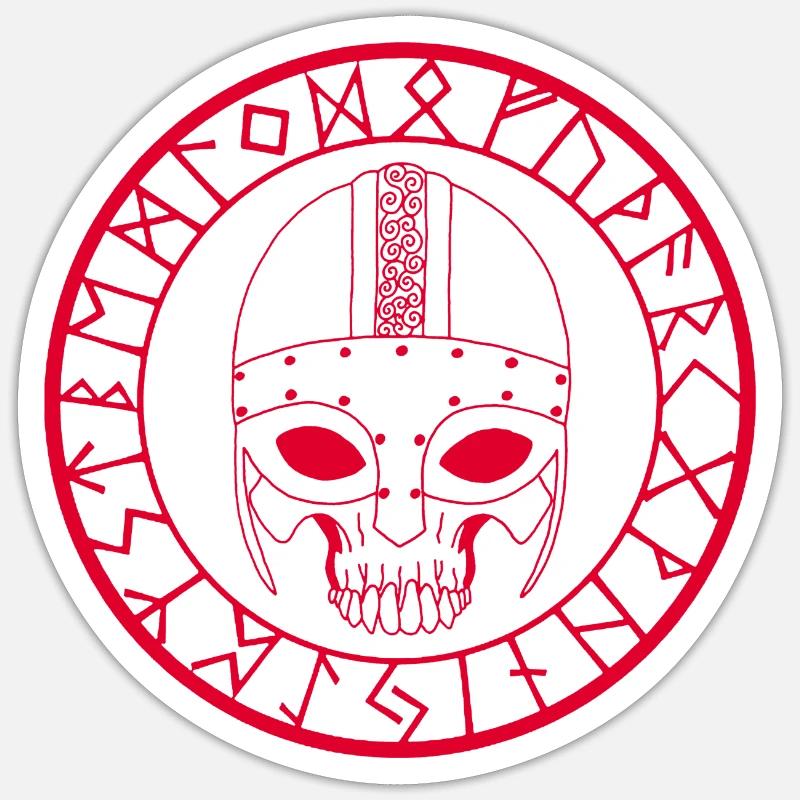 Wikinger Schädel (Rot) - Sticker Größe S (10 x 10 cm) - Mattweiß