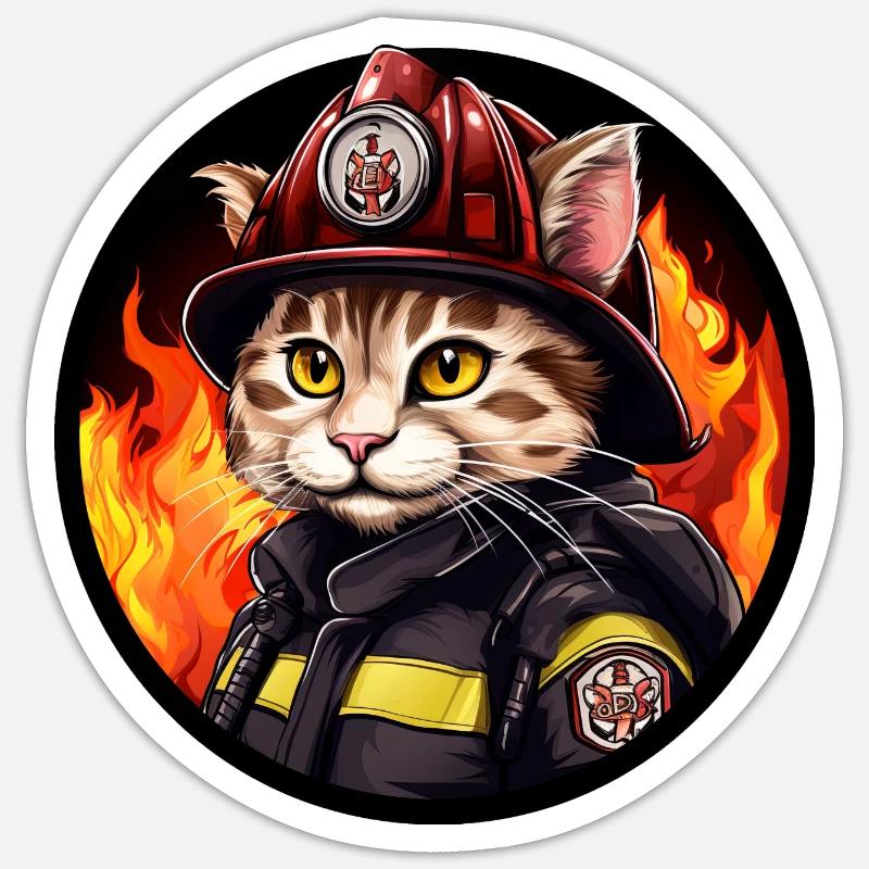 Cat Fire Brigade - Sticker size S (10 x 10 cm) - white matte
