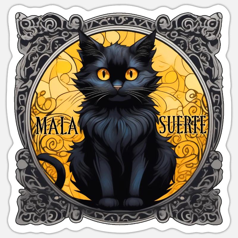Chat Noir Mala Suerte - Sticker taille S (10 x 10 cm) - blanc mat