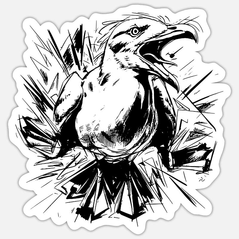 Sketched Seagull - Sticker size S (10 x 10 cm) - white matte
