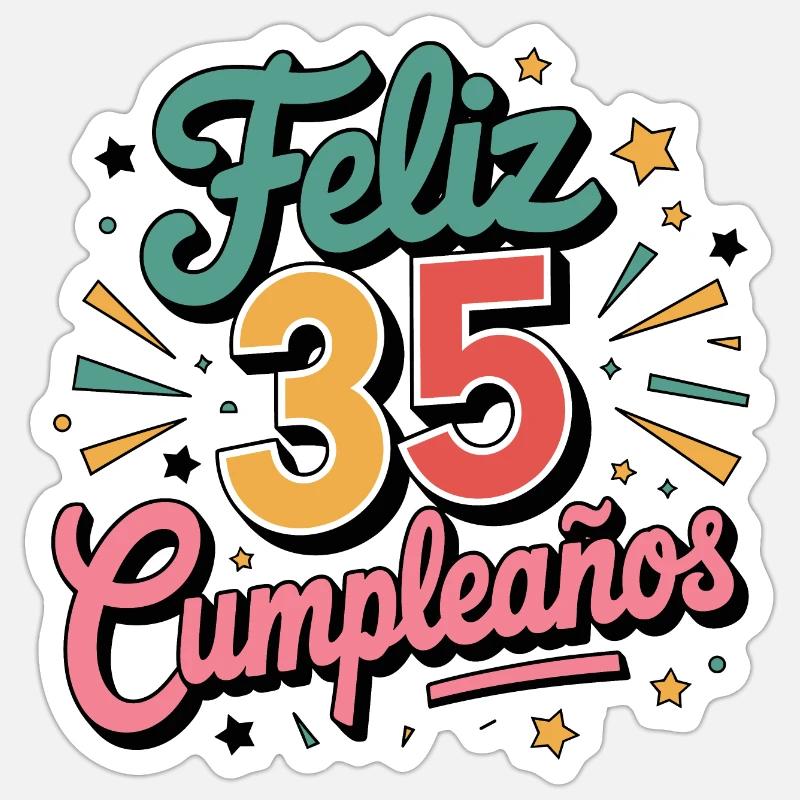 ¡Feliz 35 Cumpleaños! - Sticker taille S (10 x 10 cm) - blanc mat
