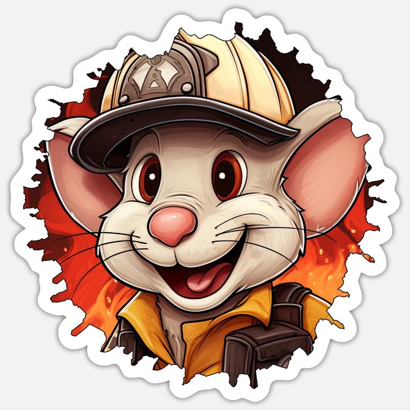 Rat pompier - Sticker taille S (10 x 10 cm) - blanc mat