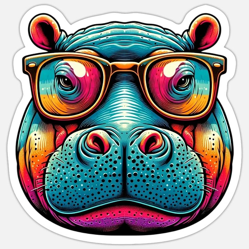 Nilpferd - Sticker Größe S (10 x 10 cm) - Mattweiß
