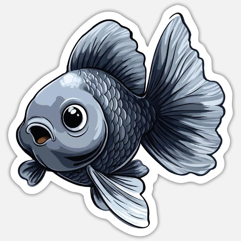 Poisson rouge à queue voilée argentée Sticker taille S (10 x 10 cm)