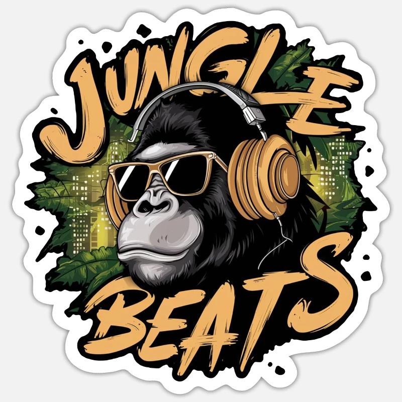 jungle gorille musique - Sticker taille S (10 x 10 cm) - blanc mat