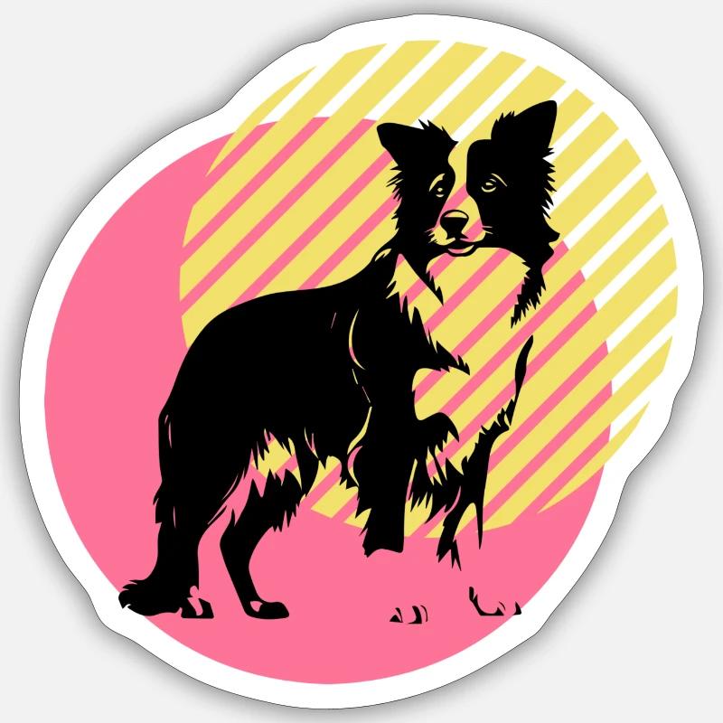BorderCollie PopArt - Sticker taille S (10 x 10 cm) - blanc mat