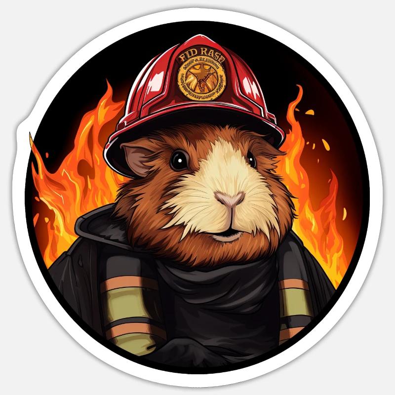 Pompiers cochons d’Inde - Sticker taille S (10 x 10 cm) - blanc mat