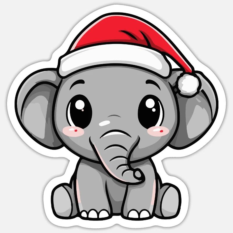 Éléphant Noël Mignon - Sticker taille S (10 x 10 cm) - blanc mat