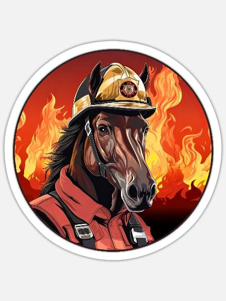 Pferde Feuerwehr / Feuerwehrmann Pferd - Sticker Größe S (10 x 10 cm) - Mattweiß