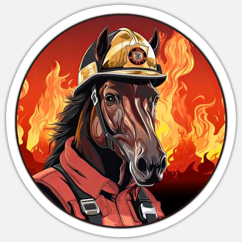 Chevaux Pompier / Cheval de pompier - Sticker taille S (10 x 10 cm) - blanc mat