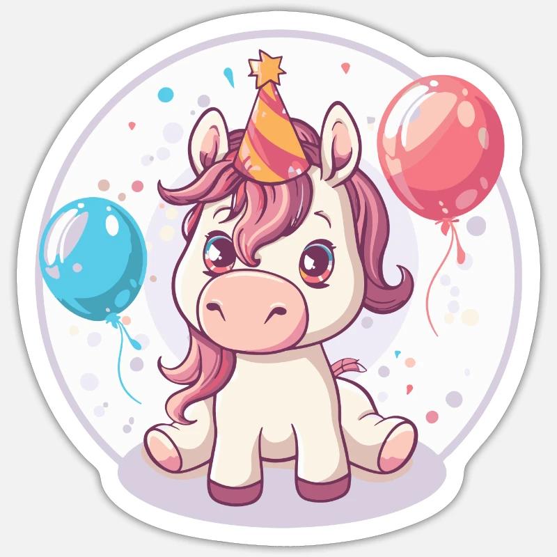 Pferd Geburtstag Comic Sticker Größe S (10 x 10 cm)