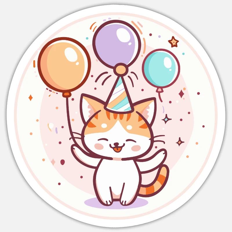 Cat Birthday Comic Sticker size S (10 x 10 cm)
