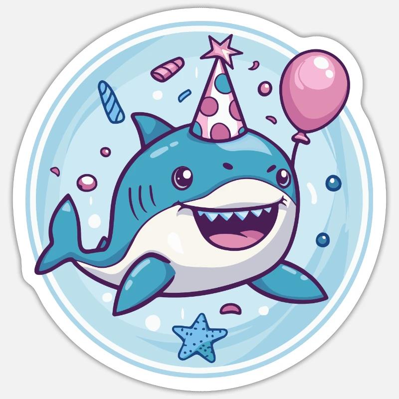 Hai Geburtstag Comic - Sticker Größe S (10 x 10 cm) - Mattweiß