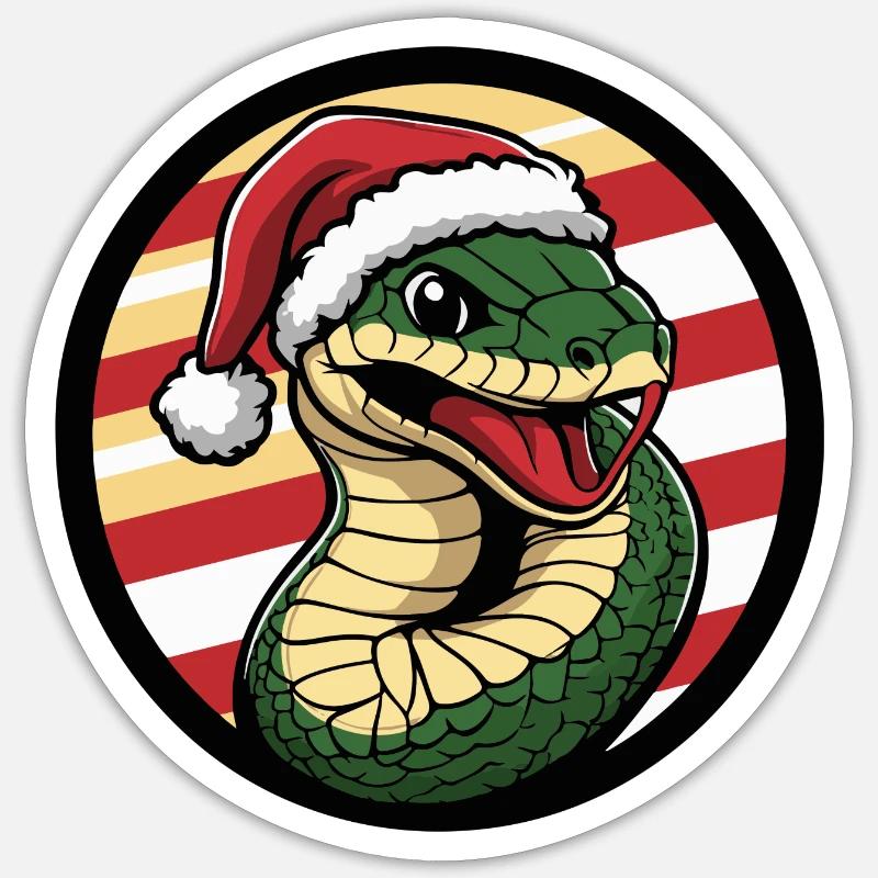 Serpent Cobra Animal de Noël - Sticker taille S (10 x 10 cm) - blanc mat