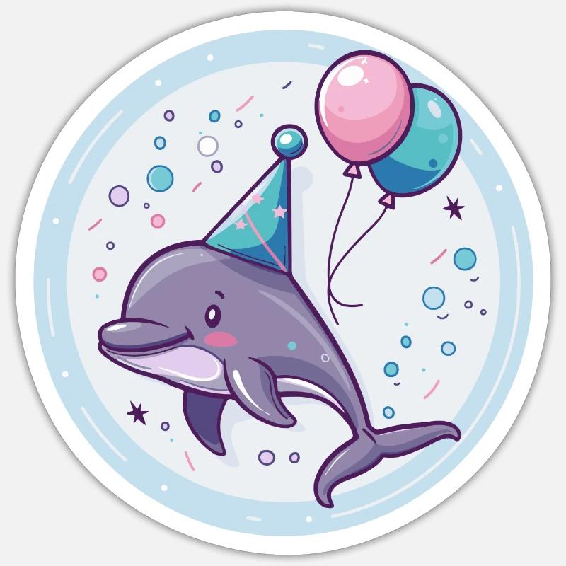 Delfin Geburtstag Comic Sticker Größe S (10 x 10 cm)