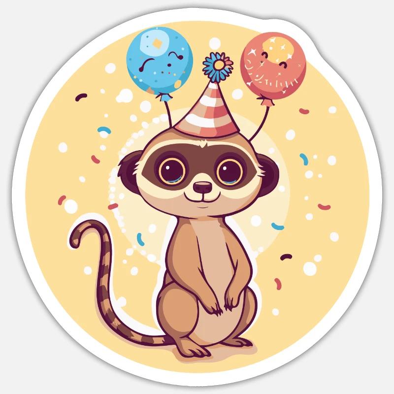 Erdmännchen Geburtstag Comic Sticker Größe S (10 x 10 cm)