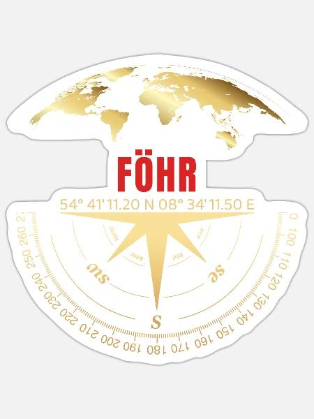 Koordinaten Föhr - Sticker Größe S (10 x 10 cm) - Mattweiß