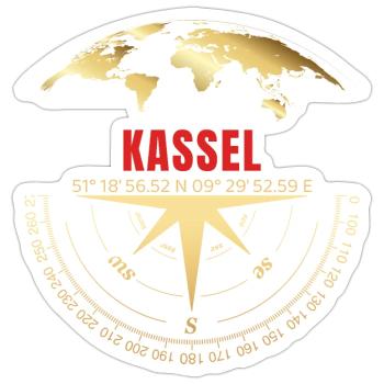 Koordinaten Kassel - Sticker Größe S (10 x 10 cm) - Mattweiß - Vorne
