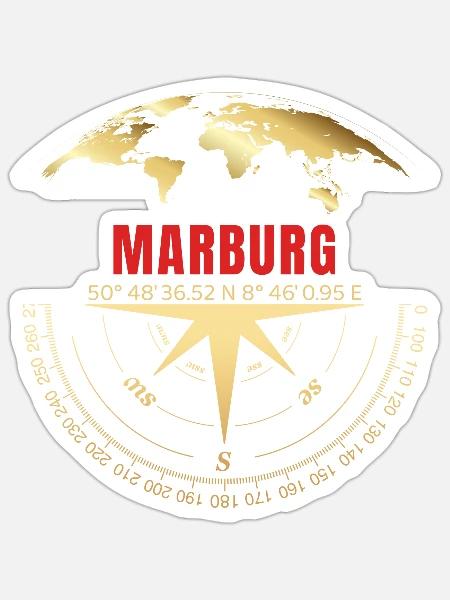 Koordinaten Marburg - Sticker Größe S (10 x 10 cm) - Mattweiß