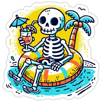 Skelett mit Schwimmreifen – Lustiges Sommerdesign - Sticker Größe S (10 x 10 cm) - Mattweiß - Vorne