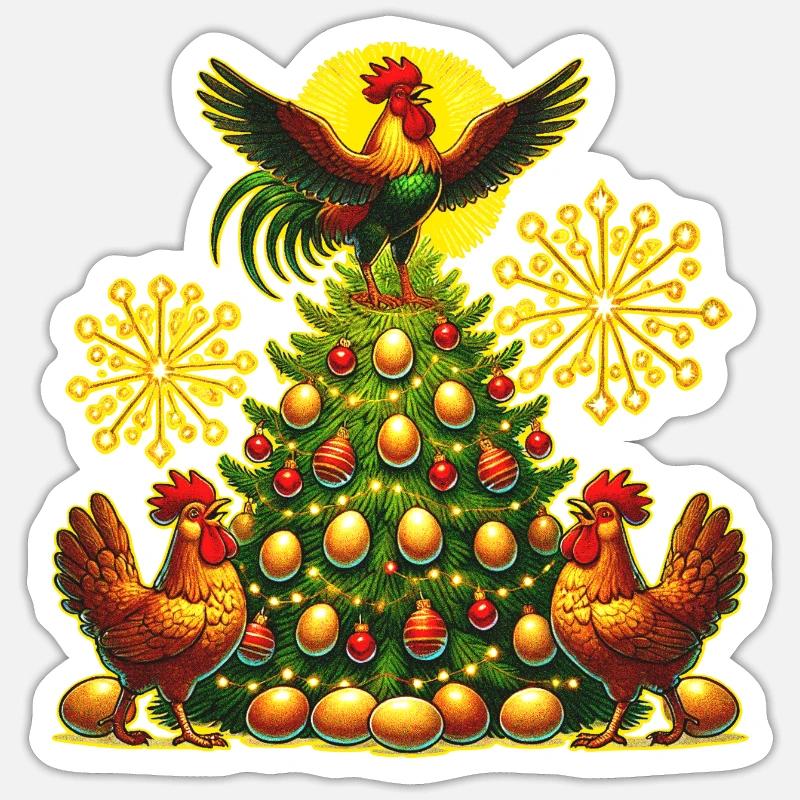Funny Christmas Tree Chickens - Sticker size S (10 x 10 cm) - white matte
