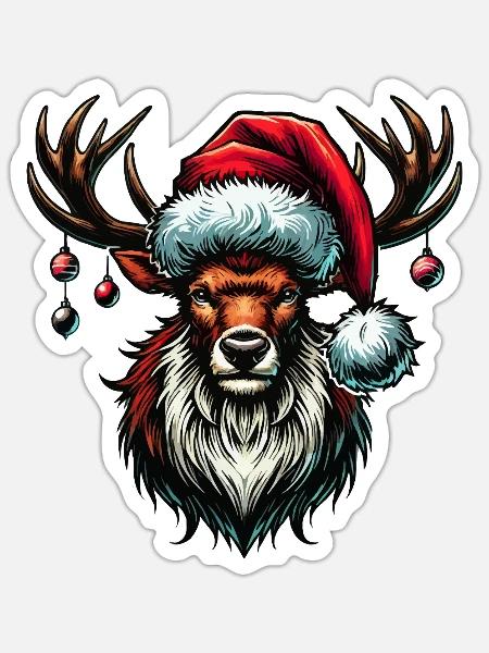 reh christmas reindeer - Sticker Größe S (10 x 10 cm) - Mattweiß