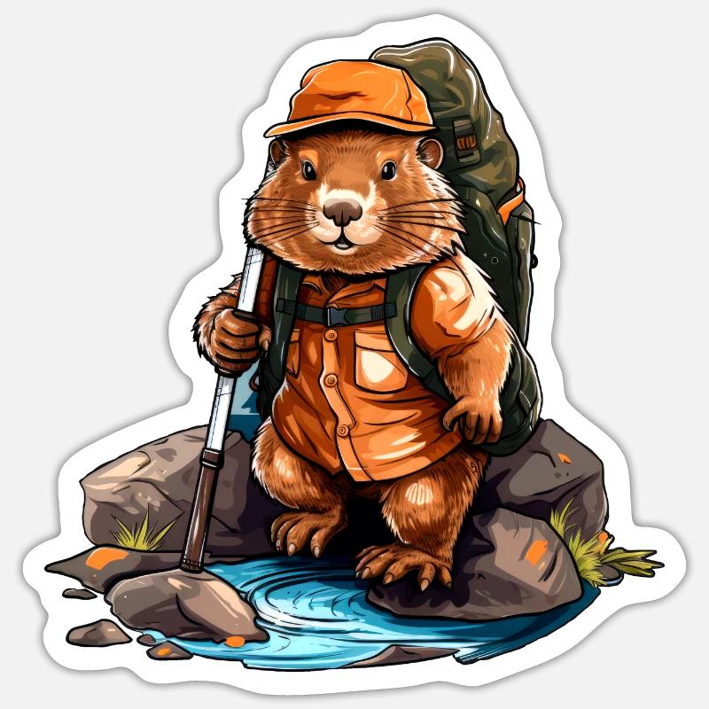 Biber Wandern / Bergsteiger Biber - Sticker Größe S (10 x 10 cm) - Mattweiß