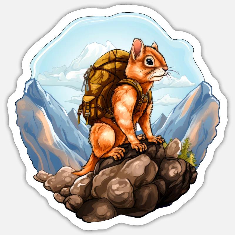 Squirrel Mountaineer / Hiking Squirrel - Sticker size S (10 x 10 cm) - white matte