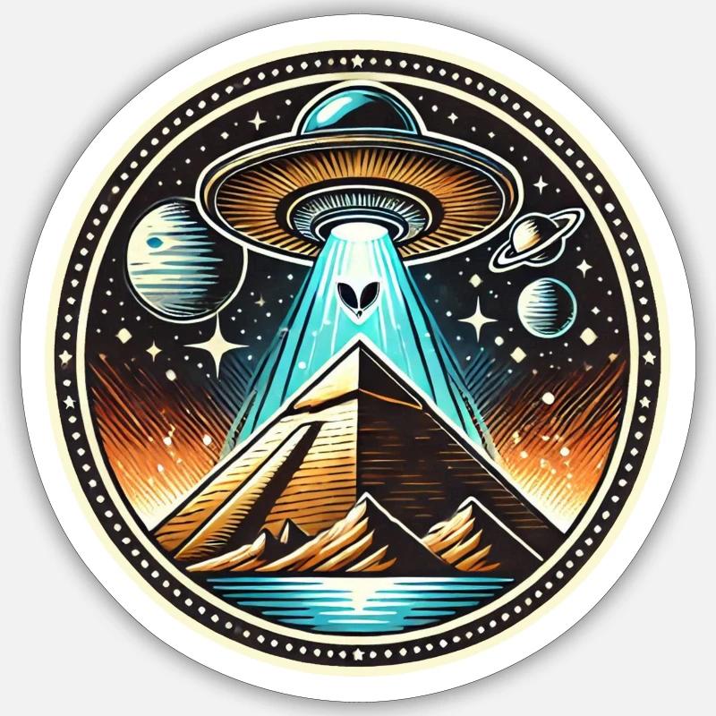 Ufo Alien Pyramiden Logo - Sticker Größe S (10 x 10 cm) - Mattweiß