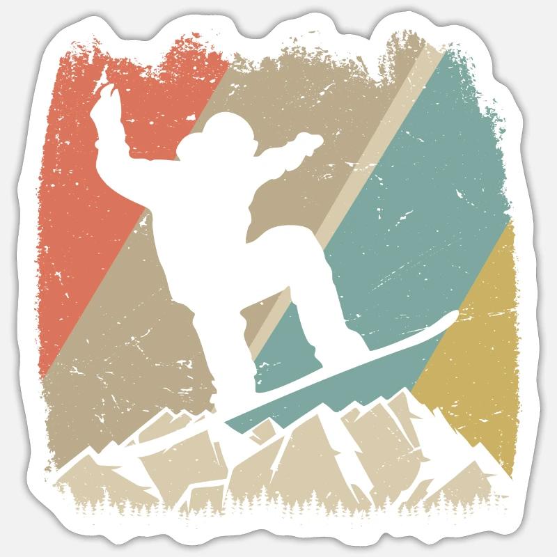 Snowboarder rétro alpin - Sticker taille S (10 x 10 cm) - blanc mat