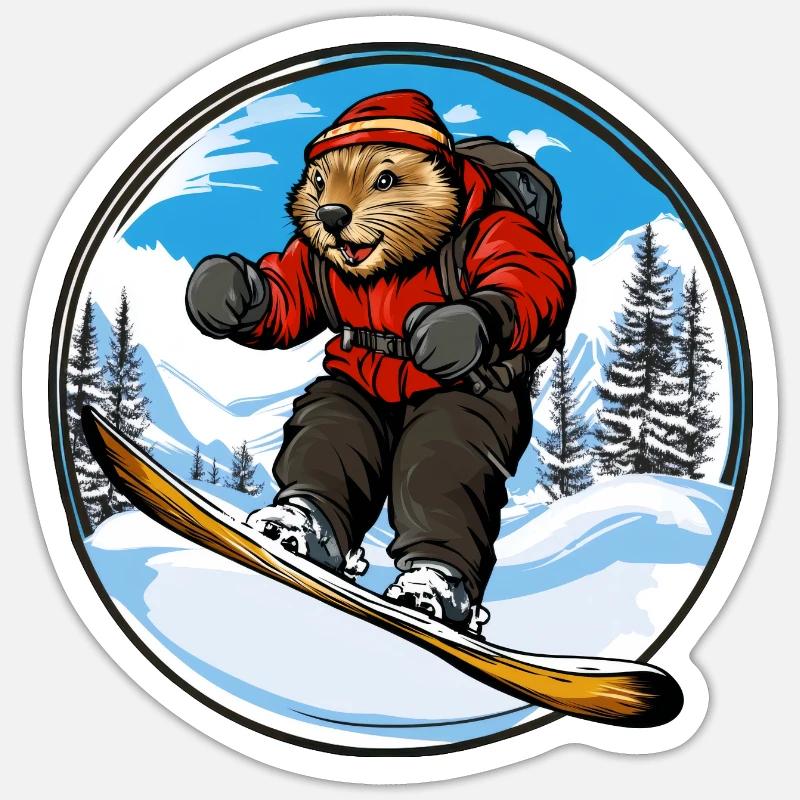 Biber Snowboard - Sticker Größe S (10 x 10 cm) - Mattweiß