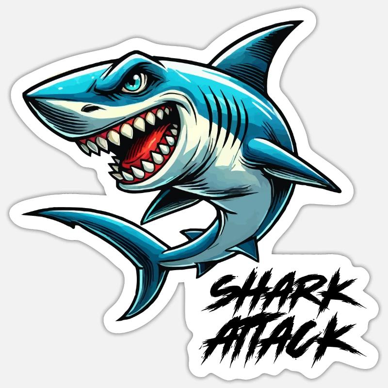 shark attack - Sticker size S (10 x 10 cm) - white matte